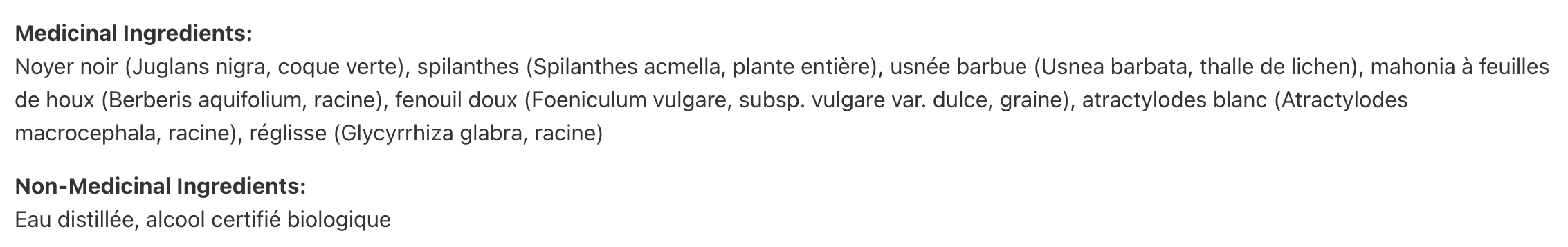 Noyer noir, formule complète